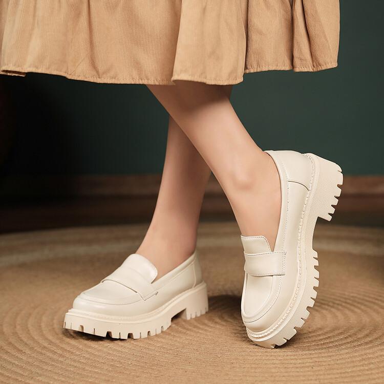 パンプス レディース ローファー ラウンドトゥ 厚底 プラットフォーム ミドルヒール チャンキーヒール 太ヒール 安定感 浅履き レトロ ヴィンテージ 着回し ...