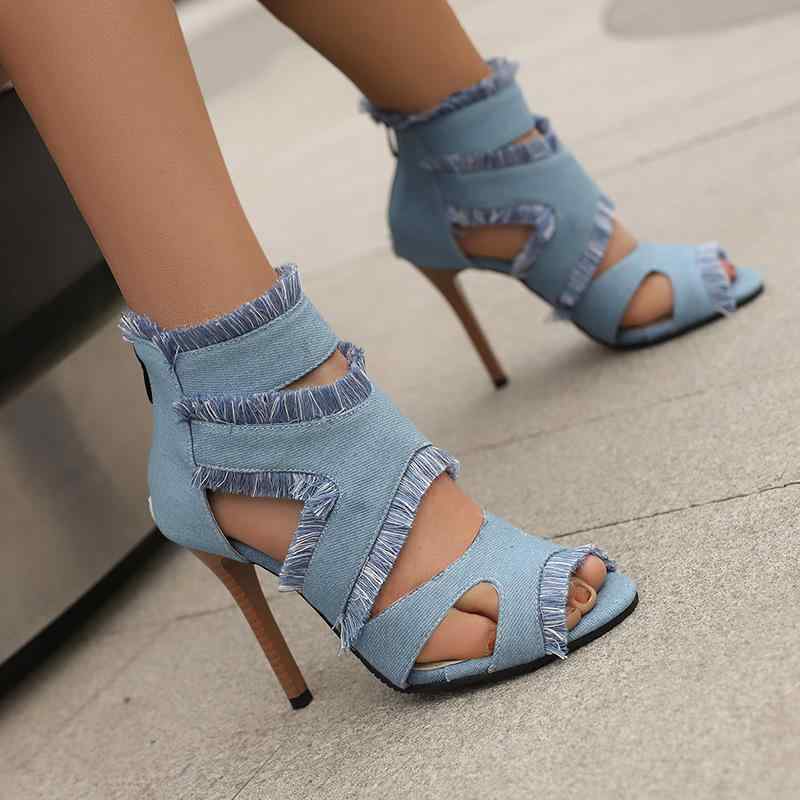 サンダル レディース 大きいサイズ ハイヒール ヒョウ柄 レオパード柄 グレンチェック柄 デニム素材 切..