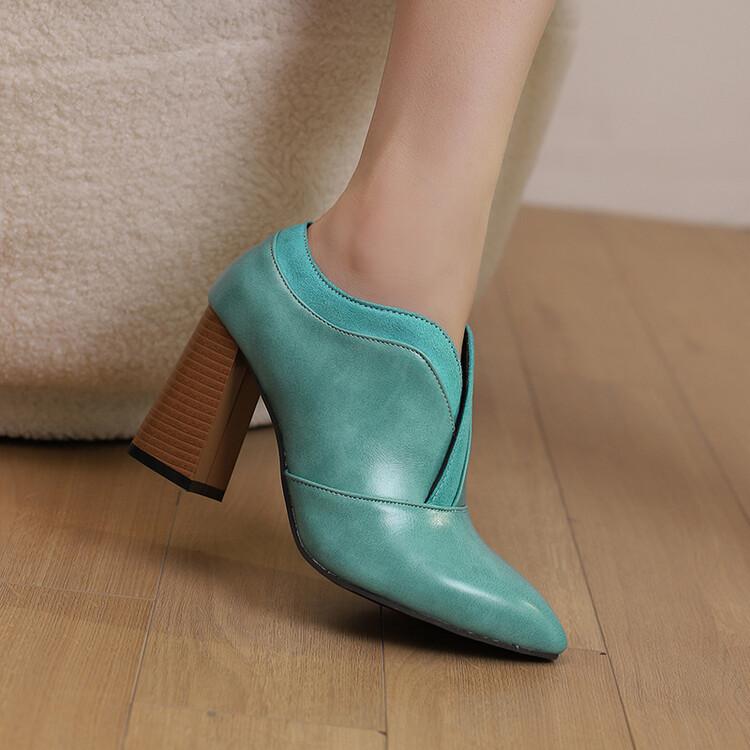 パンプス レディース レトロ ポインテッドトゥ 太ヒール 無地 PUレザー ローカット スリッポン 安定感 歩きやすい ハイヒール 通勤 オフィス フォーマル ...