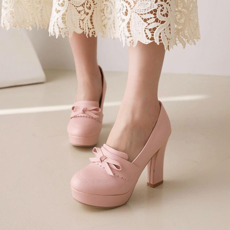 パンプス レディース 春夏 かわいい レトロ リボン ラウンドトゥ 浅口 太ヒール 8cmヒール マイクロファイバーアッパー ゴム底 白 ホワイト 黒 ブラック...