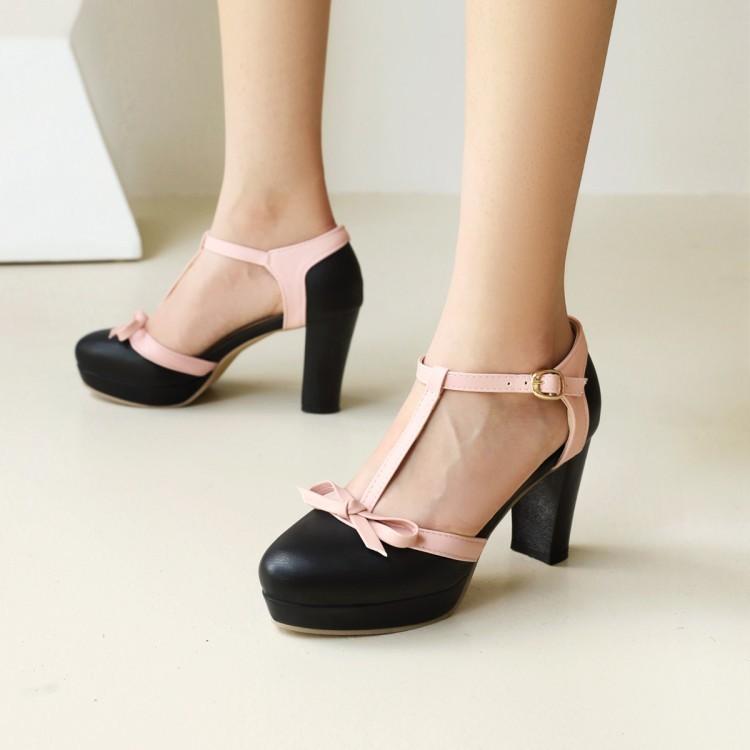 レディースサンダル メリージェーン ハイヒール リボン ラウンドトゥ 浅口 バックルストラップ かわい..