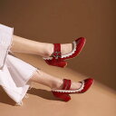 メリージェーン パンプス レディース 太ヒール ハイヒール ラウンドトゥ バックル ストラップ エナメル 浅口 レース縁 無地 シンプル おしゃれ きれいめ 通...
