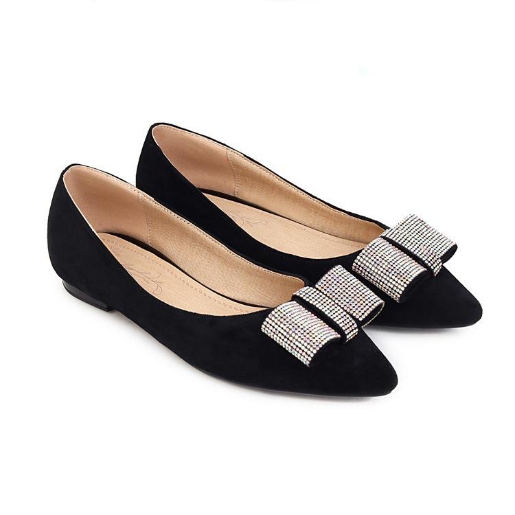 フラットシューズ レディース 韓国風 シンプル パンプス リボン ラインストーン ポインテッドトゥ 浅口 起毛素材 ローヒール スリッポン 無地 オフィス 普段...