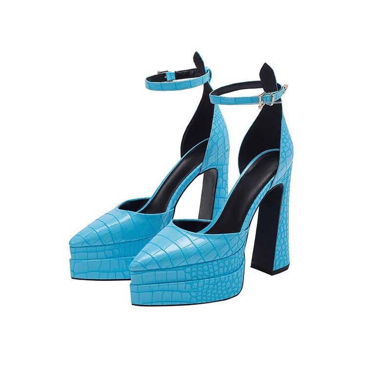 サンダル レディース 春夏 シンプル 太ヒール チャンキーヒール ハイヒール 厚底 プラットフォーム ストラップ バックル ポインテッド..