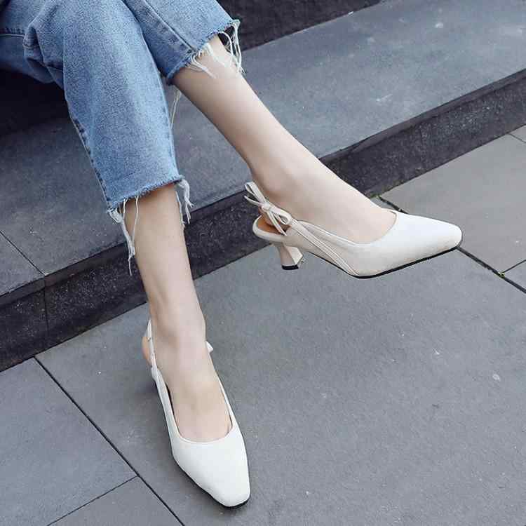 サンダル レディース 女性用 クローズドトゥ スリングバック スクエアトゥ リボン 7cm ハイヒール スエ..