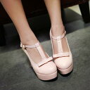 パンプス レディース ラウンドトゥ Tストラップ リボン ストーム プラットフォーム 12cmヒール 太ヒール チャンキーヒール 無地 ブラック ピンク アイボ...