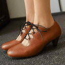 パンプス レディース 春夏 ミドルヒール ラウンドトゥ 浅口 クロスストラップ レースアップ PUレザー スエード調 小さいサイズ 大きいサイズ