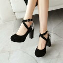 ハイヒール レディース パンプス ラウンドトゥ クロスストラップ バックル チャンキーヒール スネーク柄 大人上品 エレガント 9.5cmヒール スエード調 合...