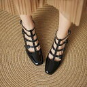 シューズ レディース バレエパンプス 女性用 ダンスシューズ スクエアトゥ ミドルヒール チャンキーヒール バックル ストラップ 甲ストラップ 金属飾り PUレ...