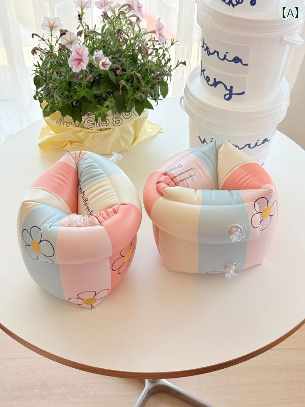 Training Goods - 腕浮き輪 子供 二重浮力 厚手 アームバンド かわいい レトロ風 プリント柄 PVC プール 水遊び 花柄 恐竜柄 ハート柄 ピンク 青 紫