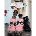 レッグウォーマー レディース Y2K サブカルチャー ギャル 甘辛ミックス リボン レース 透け感 ピンク ふわふわ ラビットファー ニーハイ丈 美脚効果 スタイルアップ 普段使い ファッション小物 春夏(x2)