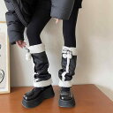 レッグウォーマー レディース 秋冬 厚手 裏ボア スエード調 ポンポン 暖かい 防寒 冷え性対策 アクリル ナイロン混 ブラック ニーハイソックス 普段使い お出かけ ルームウェア 女性用(x2)