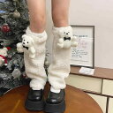 レッグウォーマー レディース 女の子 Y2K サブカルチャー リボンベア ボア もこもこ 保温 フリース ソックスカバー 防寒 トレンド ファッション 秋冬 ホワイト(x2)