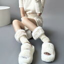 レッグウォーマー レディース Y2Kファッション JKスタイル もこもこ フェイクファー ニット 綿混 厚手 保温 ソックスカバー ブーツカバー ガーリー カジュアル 秋冬 クリームホワイト ベージュ ブラック