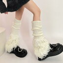 レッグウォーマー 女性用 秋冬 フェイクファー サイバーゴシック 切り替え 配色 もこもこ ミドル丈 くしゅくしゅ ルーズソックス アクリル 保温 あったか 白 黒 灰 ピンク カジュアル 通気性