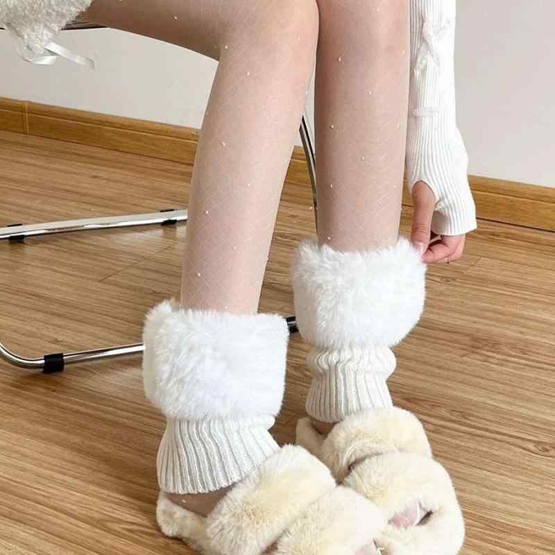 Other - レッグウォーマー 男女兼用 秋冬 ニット モコモコ起毛 ふわふわ ショート丈 折り返し くしゅくしゅ あったか 防寒 普段使い カジュアル ソックスカバー ポリエステル