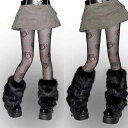 レッグウォーマー レディース 黒 ブラック サブカル系 Y2K ルーズソックス風 ふわふわ もこもこ 裏起毛 あったか 防寒 細見え スタイルアップ ポリエステル 足元カバー 秋冬 ミドル丈