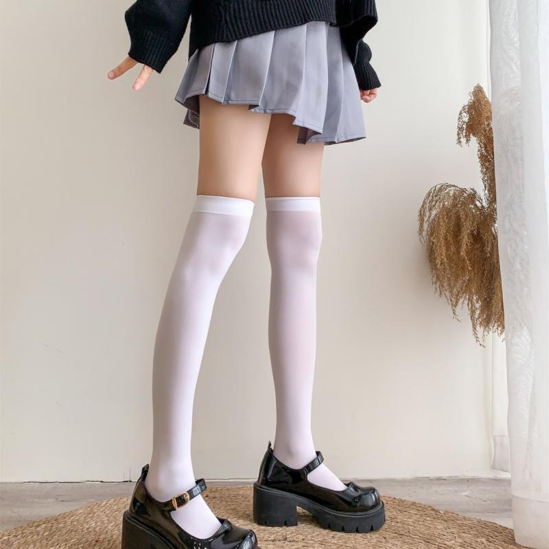 ストッキング レディース ベロア 天鵞絨 オーバーニーソックス ニーハイソックス 120デニール 不透け JK制服 日系スタイル 白 黒 アイボリー グレー 定番 ベーシック 秋冬 普段使い 伝線防止 摩擦に強い 中厚 ナイロン タイツ