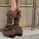 レッグウォーマー レディース アメリカンレトロ ヒョウ柄 スタッズ ファー もこもこ サブカル 個性的 ブラウン 細見え 脚長効果