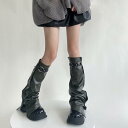 レッグウォーマー レディース 女性用 Y2Kファッション 甘辛ミックス クール レザー調 合皮 ストレート サイドボタン スナップボタン ミドル丈 個性的スタイル 秋冬 ソックスカバー ブーツカバー