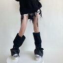 レッグウォーマー レディース Y2K サブカルチャー ギャル風 デニム調 ポケット ストラップ 裾デザイン ストレート ミドル丈 秋冬 ブラック ブルー