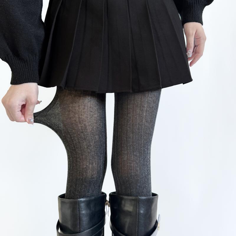 タイツ レディース 女性用 黒灰色 チャコールグレー 薄手 シアー 太めストライプ ボーダー柄 秋冬 美脚 細見え 着圧 シェイプアップ 普段使い 綿混 伸縮性
