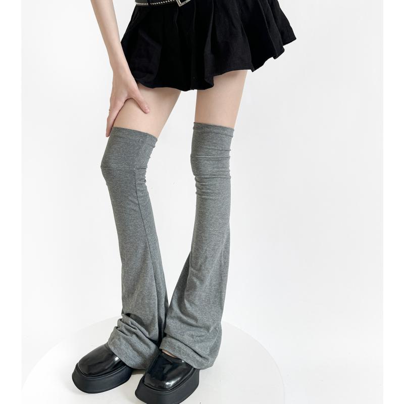 レッグウォーマー レディース 着圧 ニーハイ ブラック 切り替え フレア ルーズソックス風 薄手 細見え JKスタイル 綿素材 無地 シームレス カジュアル 美脚 通学