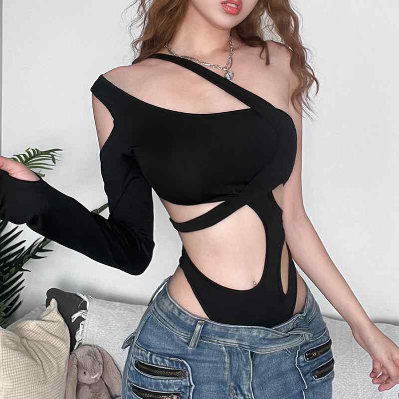 オールインワン レディース 春夏 新着 欧米風 カジュアル ノースリーブ ショート丈 幾何学模様 カットアウト 透かしデザイン 立体裁断 美シルエット スリムフィット セクシー 通気性 ポリエステル ブラック(4.0)