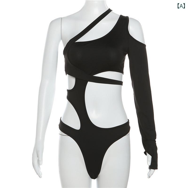 オールインワン レディース 春夏 新着 欧米風 カジュアル ノースリーブ ショート丈 幾何学模様 カットアウト 透かしデザイン 立体裁断 美シルエット スリムフィット セクシー 通気性 ポリエステル ブラック