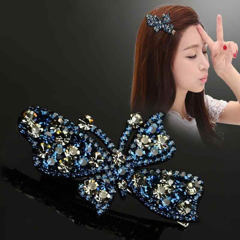 ヘアアクセサリー レディース 韓国風 かわいい ラインストーン リボン 蝶々 大きめ バレッタ 前髪 サイ..