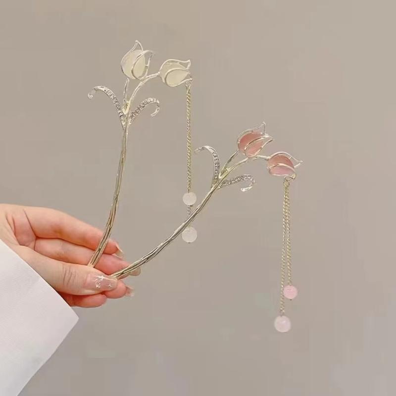 簪 レディース チューリップ キャッツアイ ナチュラル 上品 森ガール風 シンプル 合金製 タッセル まと..