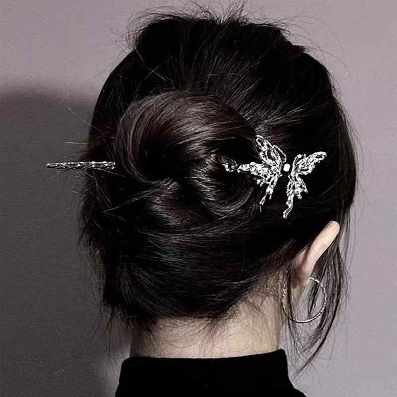 かんざし レディース モダンチャイニーズ 古風 液体金属 蝶 バタフライ 合金 高級感 個性的な まとめ髪..