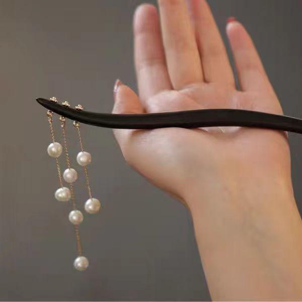 髪飾り レディース 木製かんざし パール タッセル お団子ヘア まとめ髪 シニヨン 高級感 和風 レトロ チャイナドレス 普段使い エスニック 浴衣 着物