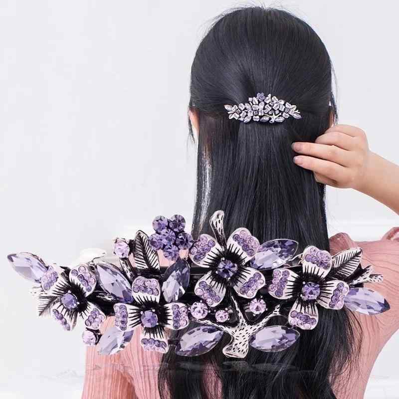 ヘアクリップ レディース 女性用 ママ レトロ ヴィンテージ 大きめ バネ式 横型 ジルコニア ラインスト..