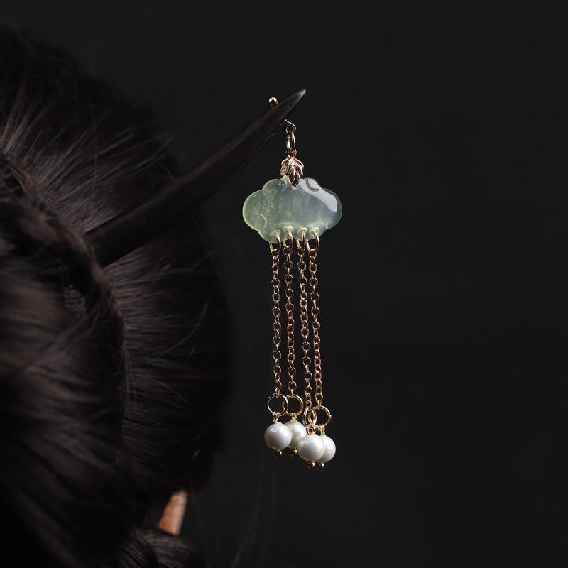 簪 レディース 女性用 岫玉 タッセル 和風 レトロ アンティーク調 手作り チャイナドレス 漢服 着物 浴衣 まとめ髪 アップスタイル シンプル モダン 上品 パール 木製 普段使い フォーマル