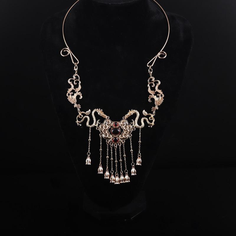 ネックレス レディース 漢服 チョーカー 新中国風 瓔珞 麒麟 タッセル 模造パール U字型 レトロ クラシ..