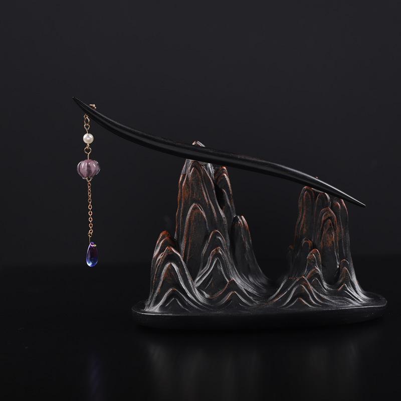 簪 レディース サンダルウッド製 スズラン 木彫り タッセル 揺れる かんざし 髪飾り ヘアアクセサリー レトロ アンティーク風 ドロップ型 長持ち パープル ホワイト