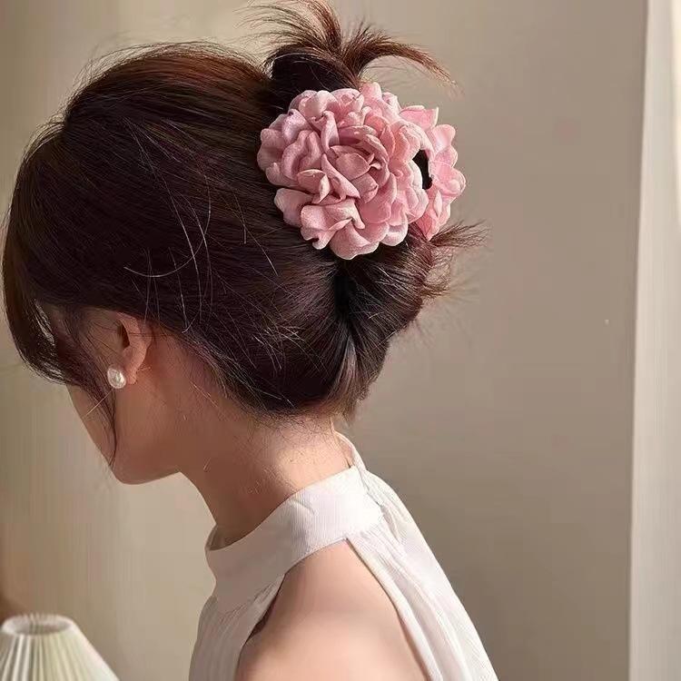 ヘアアクセサリー レディース フレンチローズ フラワーモチーフ 布製 バンスクリップ 個性的デザイン ..