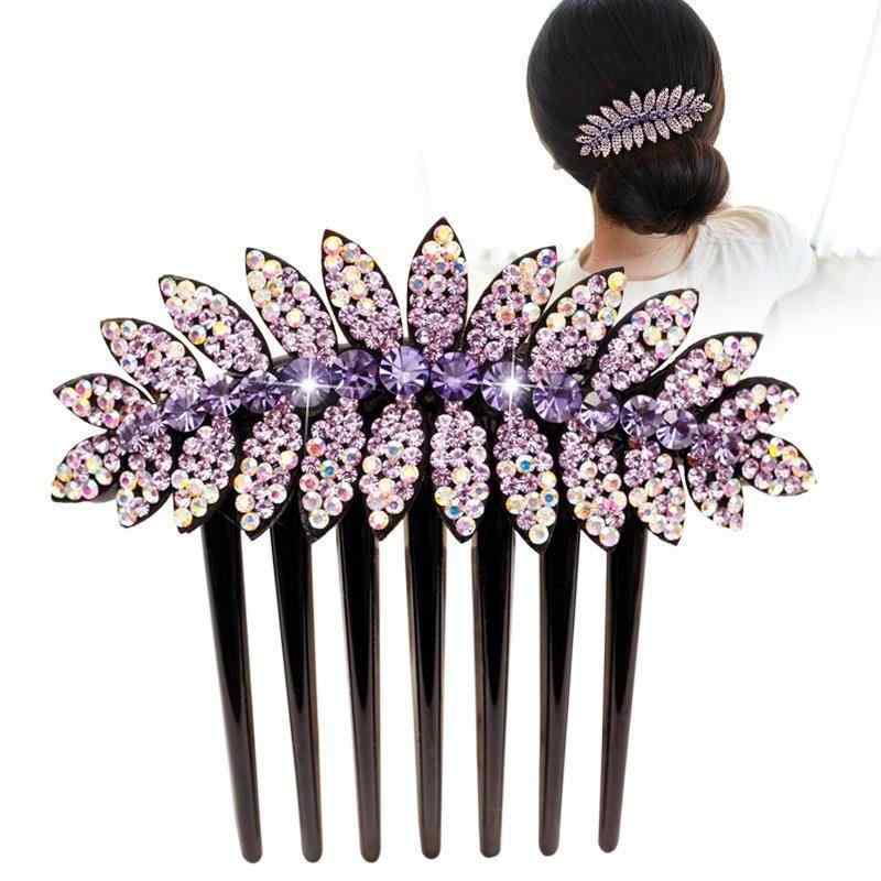 ヘアコーム レディース ラインストーン フラワー 葉っぱ モチーフ アップヘア 髪飾り 大人 おしゃれ 上..