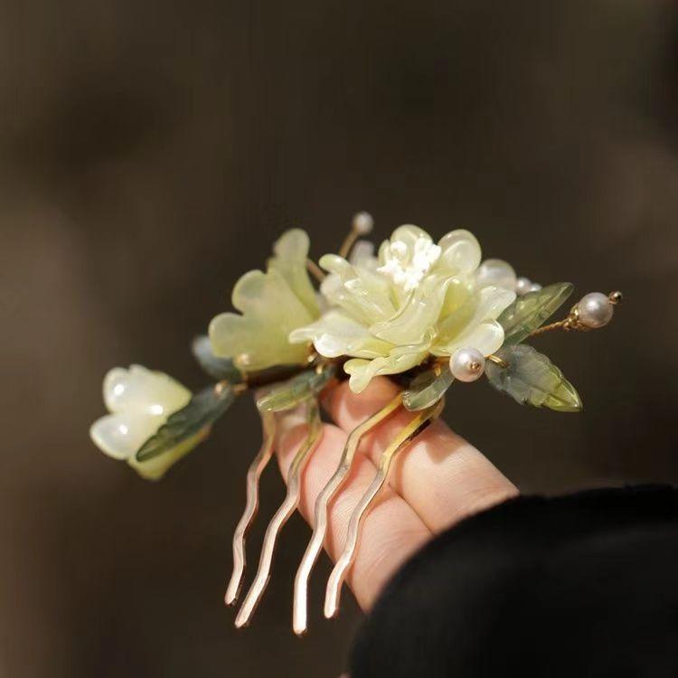 ・カテゴリ: ヘアアクセサリー・素材: 金属・スタイル: 古風・デザイン: シンプル・カラー: グリーン、花柄・トレンド要素: 新中華風