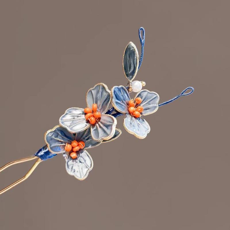 かんざし レディース チャイナ風 ブルー フラワー 髪飾り ヘアスティック メタル 古典的 エレガント ま..