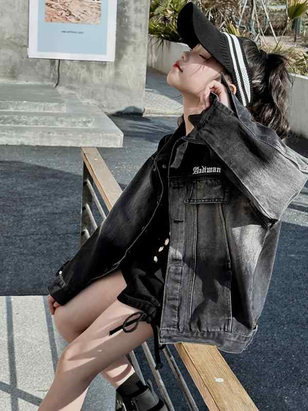 デニムジャケット 女の子 キッズ 中大童 ジュニア グラデーションカラー 襟付き 春秋 綿100% 長袖 アウ..