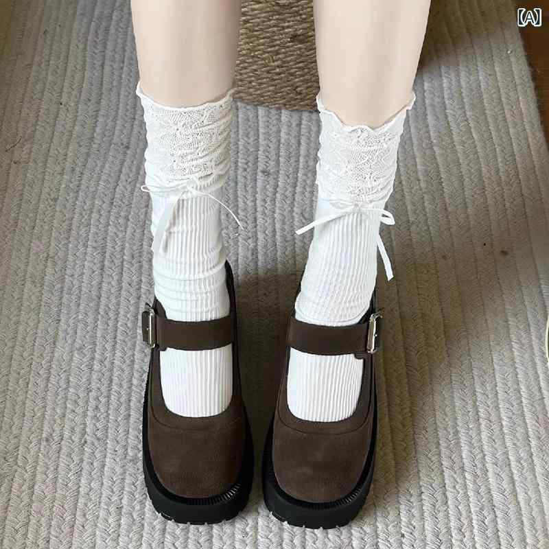 洋タンス, クローゼット - ルーズソックス 女の子 春夏 メリージェーン レース バレエ風 JK リボン ミドル丈 小皮靴合わせ 吸汗 メッシュ ポリエステル ポリコットン かわいい スイート 黒 白