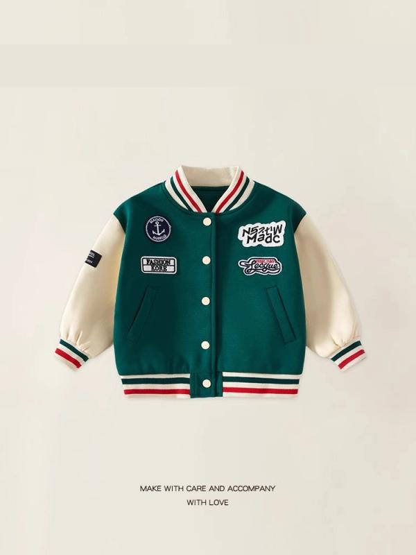 ジャケット 女の子 キッズ 春秋 スタジャン アウター グリーン クルーネック 綿 コットン おしゃれ か..