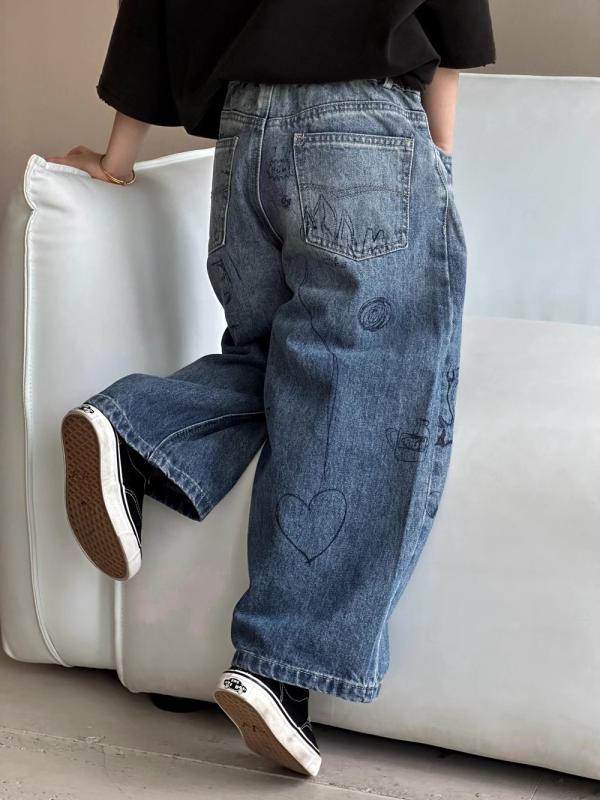 デニムパンツ 女の子 小中学生 ジュニア 秋冬 韓国系 ストレートロングパンツ ゆったり カジュアル 落..