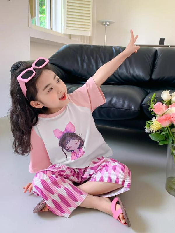 T恤（长袖） - Tシャツ 女の子 キッズ ガールズ 半袖 綿 コットン 吸湿速乾 ゆったり ラウンドネック 韓国風 かわいい キャラクター 夏 トップス 普段着 カジュアル