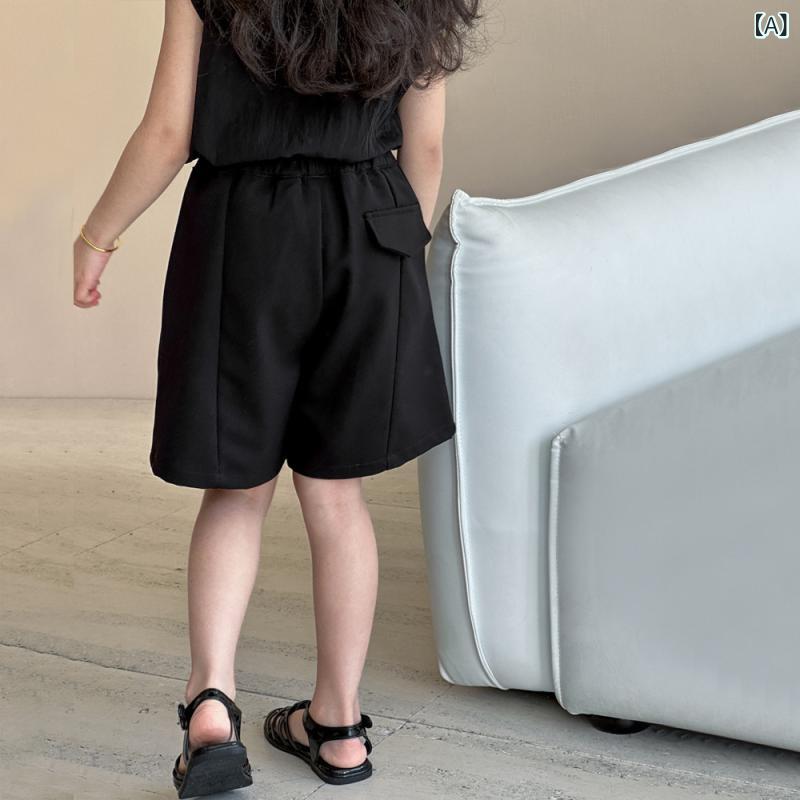 ショートパンツ 女の子 キッズ 春夏 黒 ブラック カジュアル ゆったり ルーズフィ...