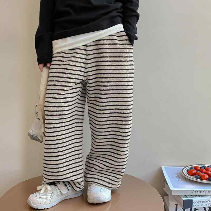 パンツ キッズ 女の子 春秋 ストライプ カジュアル ゆったり ストレート ロングパンツ 綿混素材 普段使..