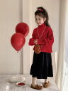 キッズ 女の子 秋冬 ニット セットアップ レッド 赤 セーター プルオーバー ハイネック 長袖 かわいい 無地 普通地 アクリル 韓国風 お正月 年末年始 冬...
