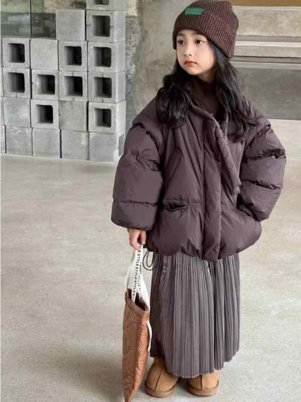 ダウンジャケット 女の子 キッズ ジュニア ショート丈 取り外し可能 厚手 ホワイトダックダウン ゆった..